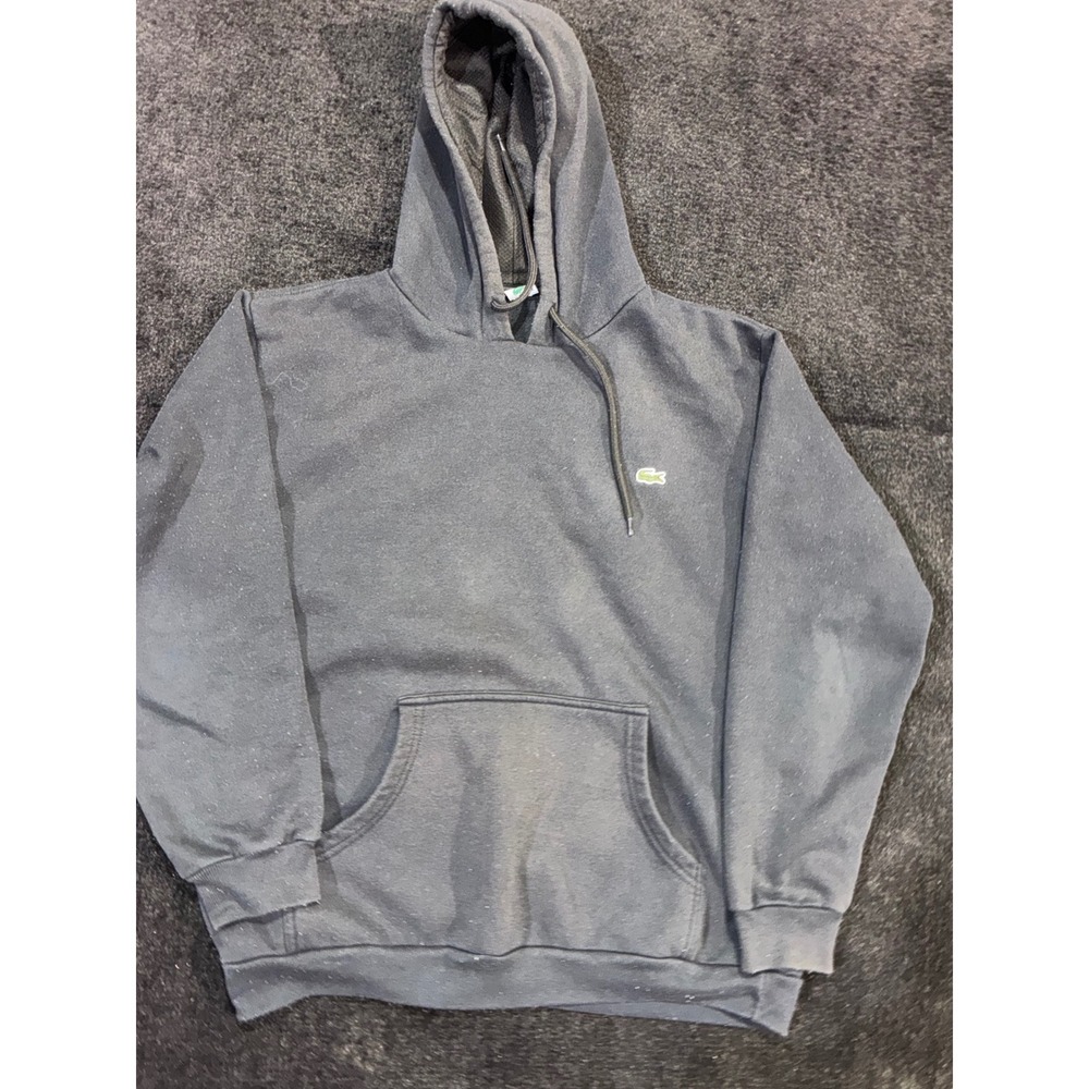 Lacoste Mens Hoodie Sweatshirt Black Crocodile Logo Pullover Fleece Lined
